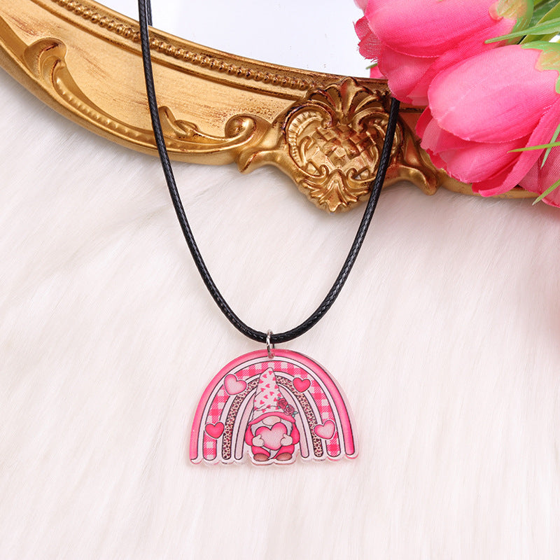 Wholesale Valentine's Day Heart Gnome Rainbow Necklace