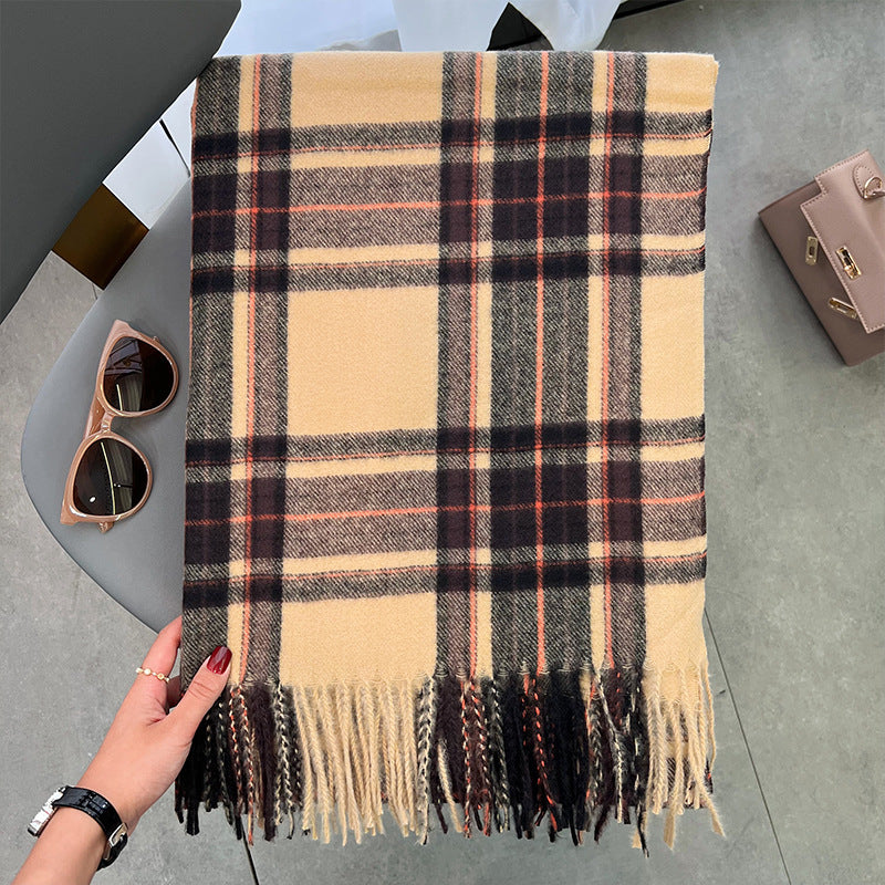 Wholesale Korean Version Winter Imitation Cashmere Retro Grid Japanese Tassel Shawl Warm Scarf