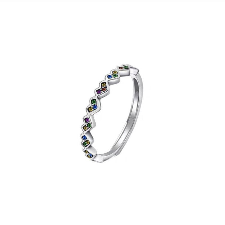 Wholesale 925 Sterling Silver Colorful Zircon Heart Opening Ring