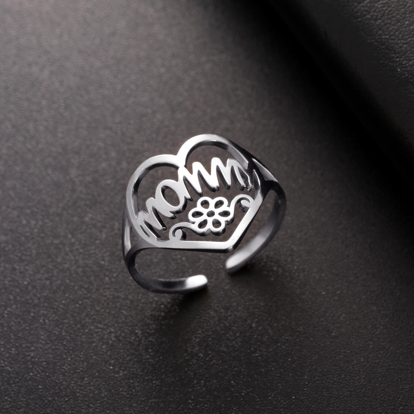 Wholesale Mother's Day Stainless Steel Love MOMMY Open Heart Rings