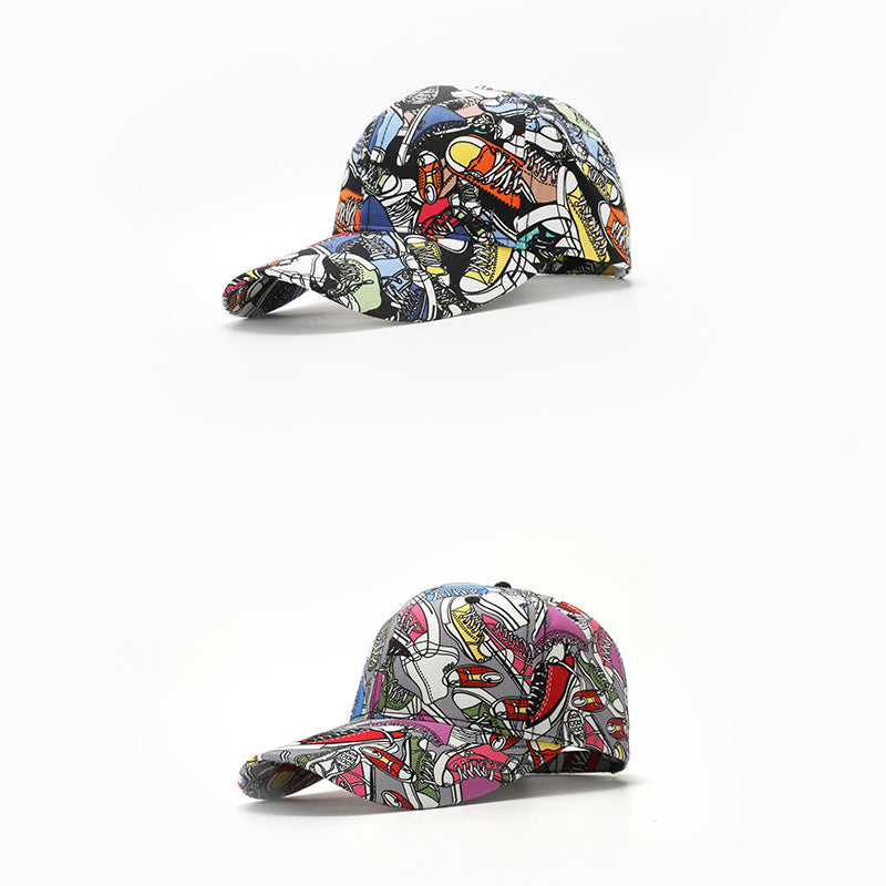 Wholesale New Graffiti Lettering Print Hard Top Big Head Around The Face Small Hat Baseball Cap