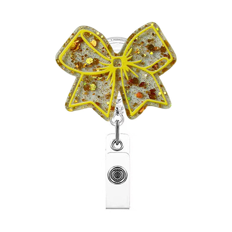 Wholesale Acrylic pink bow retractable name tag Badge Reels