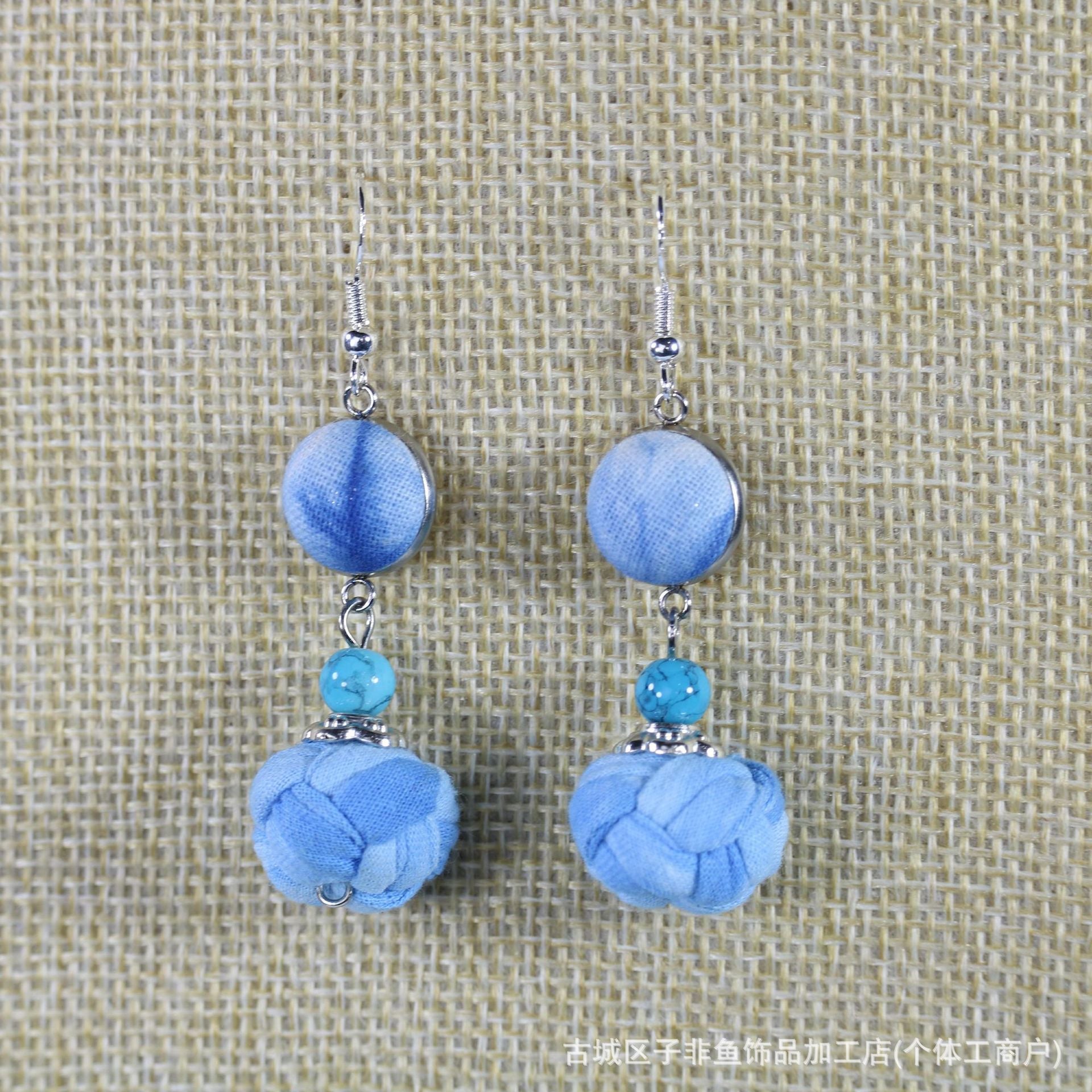 Wholesale Ethnic Style Tie-Dye Style Blue-Dyed Fabric Handmade Earrings