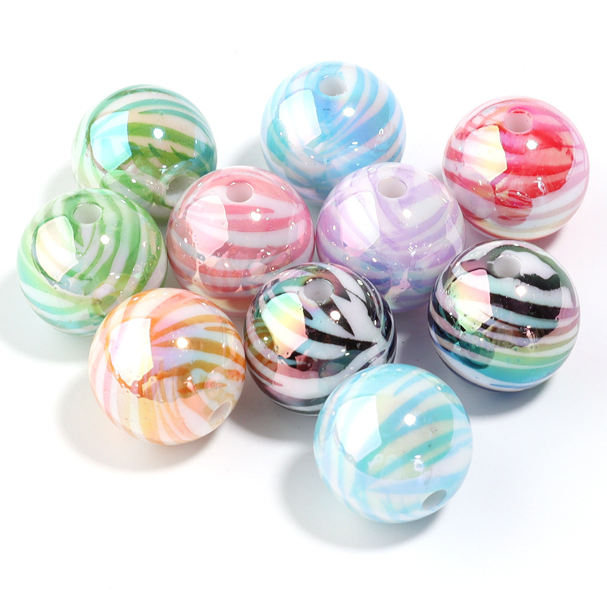Wholesale Color coated straight hole printed acrylic round beads