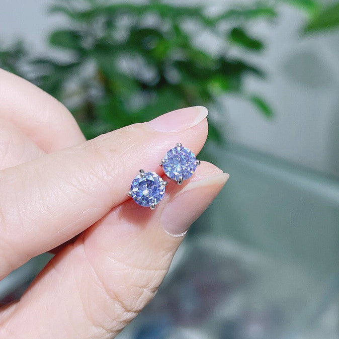 Wholesale Colored zircon four  prong stud earrings