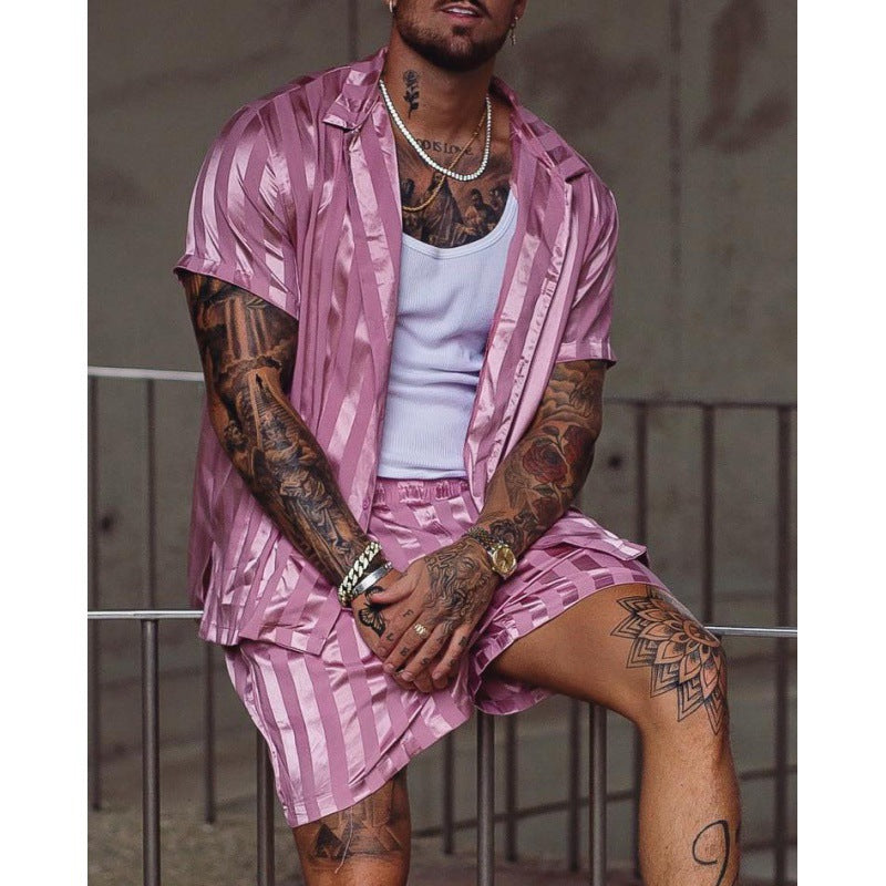 Wholesale Men's Hawaiian Beach Print Short Sleeve Shirt Set