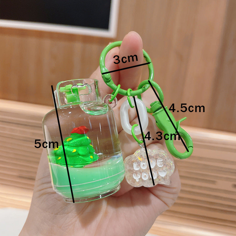 Cadena de llave de la serie de la serie de Navidad llena de aceite de acrílico con botella con botella con botella