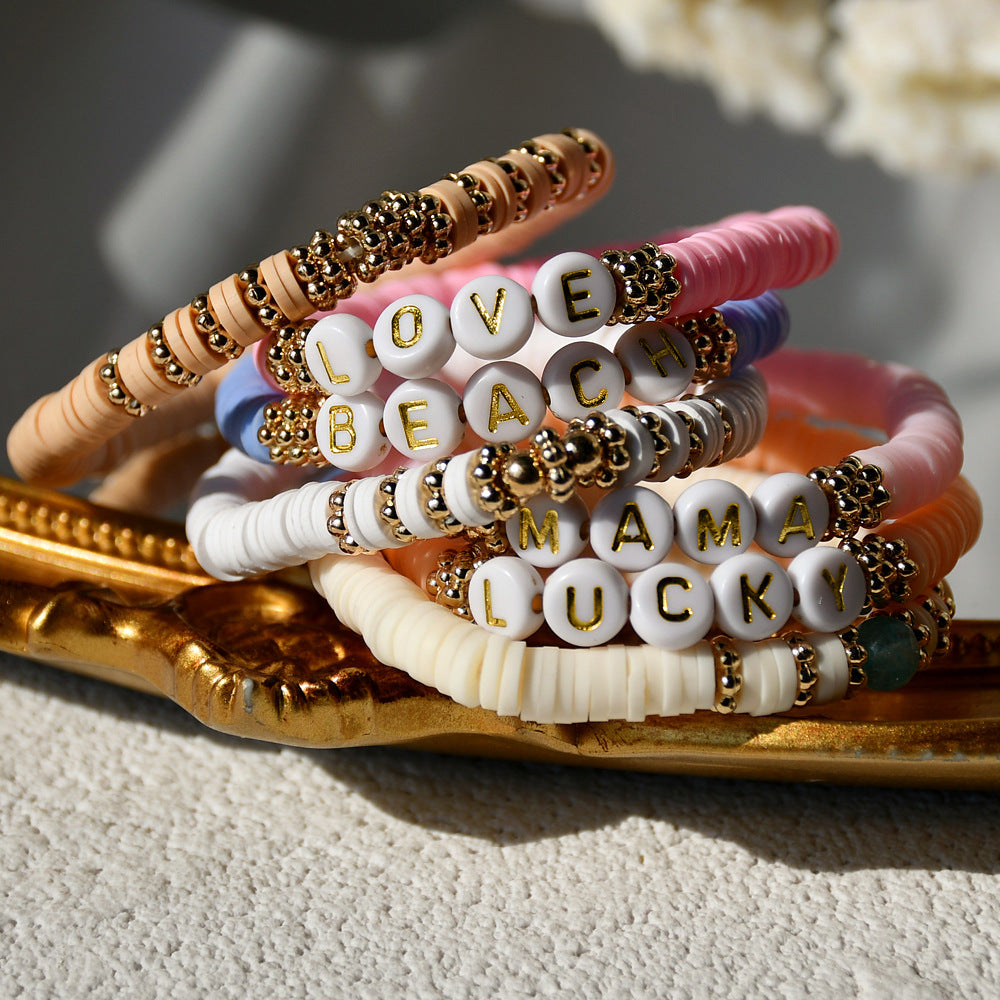 Wholesale Bohemian Style Soft Clay Letter Bracelet Combination Set