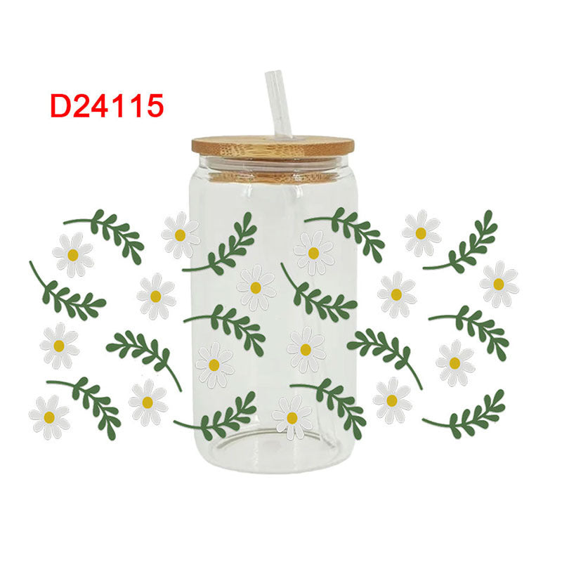 Wholesale Green Branches Leaves Flowers Branches 16oz Cup UV DTF Wraps