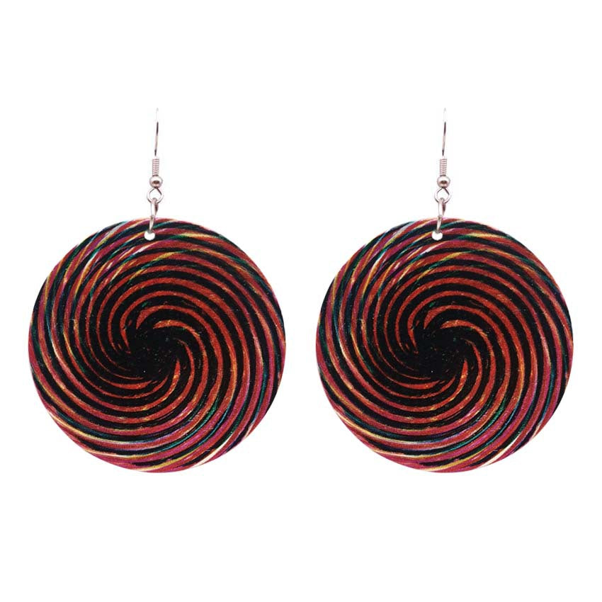 Wholesale African Head Print Colorful Round Wooden Earrings