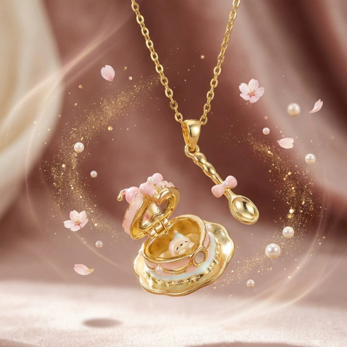 Wholesale Copper Electroplated Teacup Necklace Sweet Fashion Accessory For Girls Birthday Gift