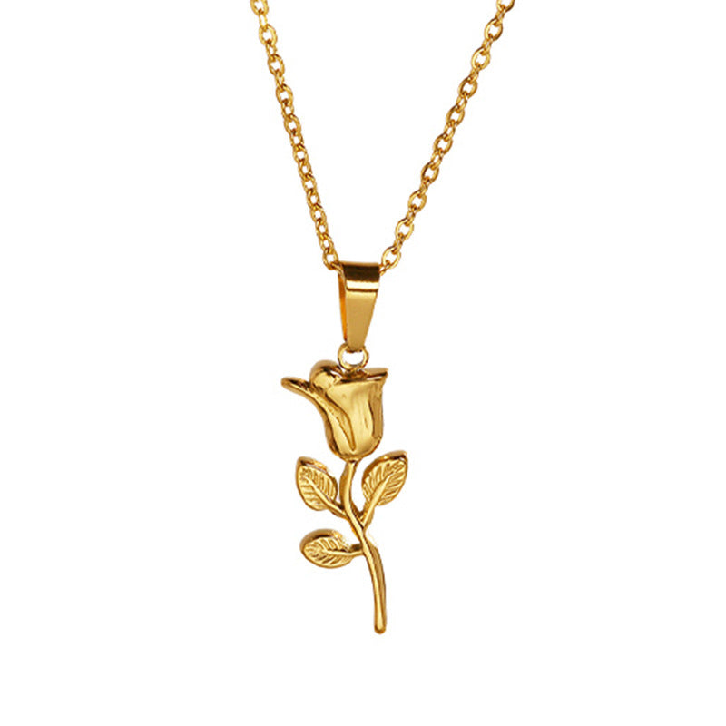 Wholesale Titanium Steel Rose Flower Necklace