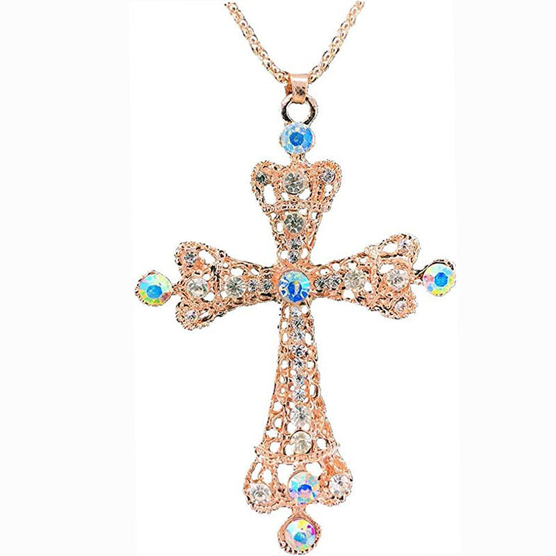 Wholesale Zircon Pearl Micro Inlay Cross Ladies Necklaces