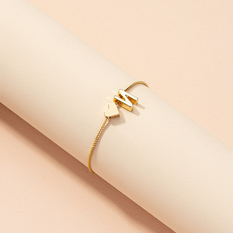 Wholesale Heart 26 Alphabet Alloy Bracelet