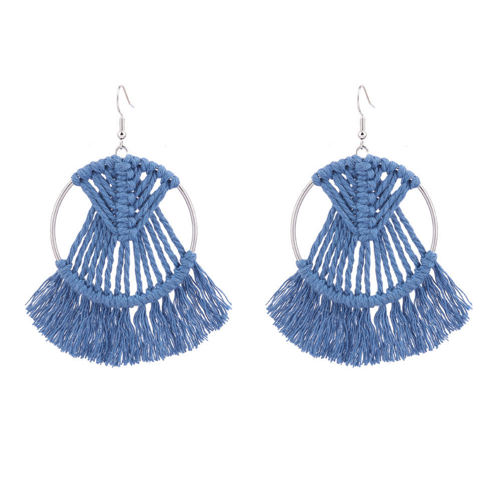 Wholesale Colorful Tassels Handwoven DIY Scalloped Alloy Earrings