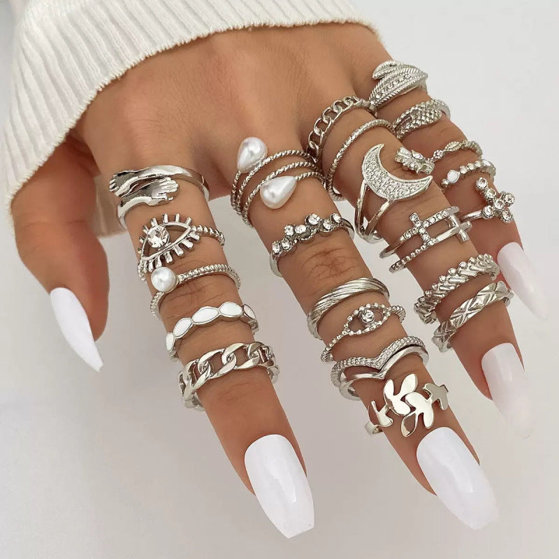 Wholesale Diamond Eye Cross Leaf Hollow Multi-Joint Ring Set