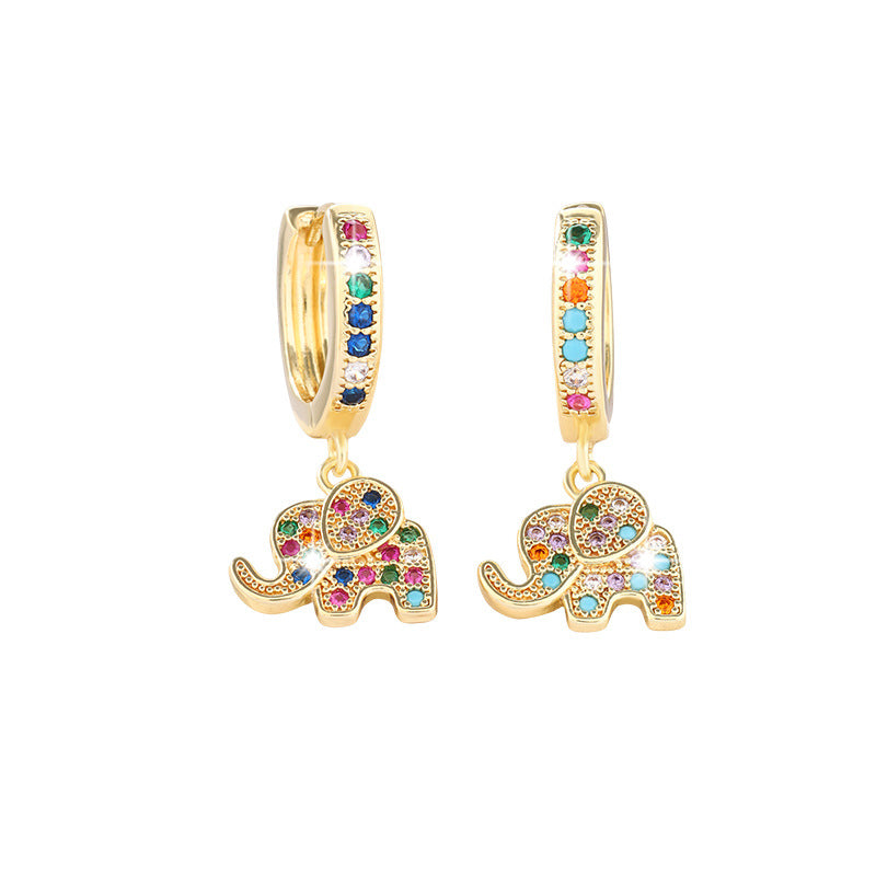 Wholesale Cute Elephant Colored Zircon Inlaid Blingbling Earrings