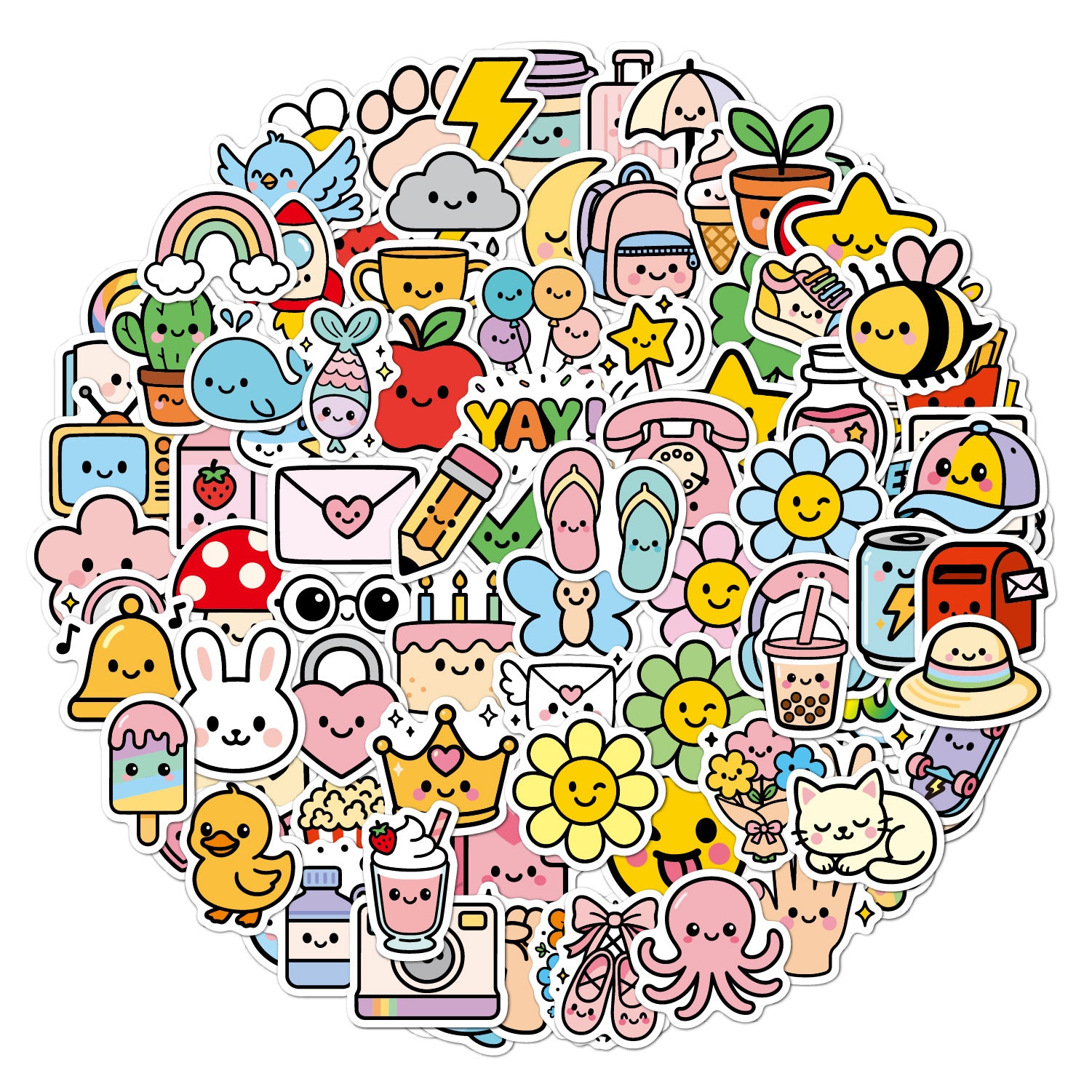 Wholesale 100pcs Cute clouds flowers and animals Waterproof Vinyl Stickers