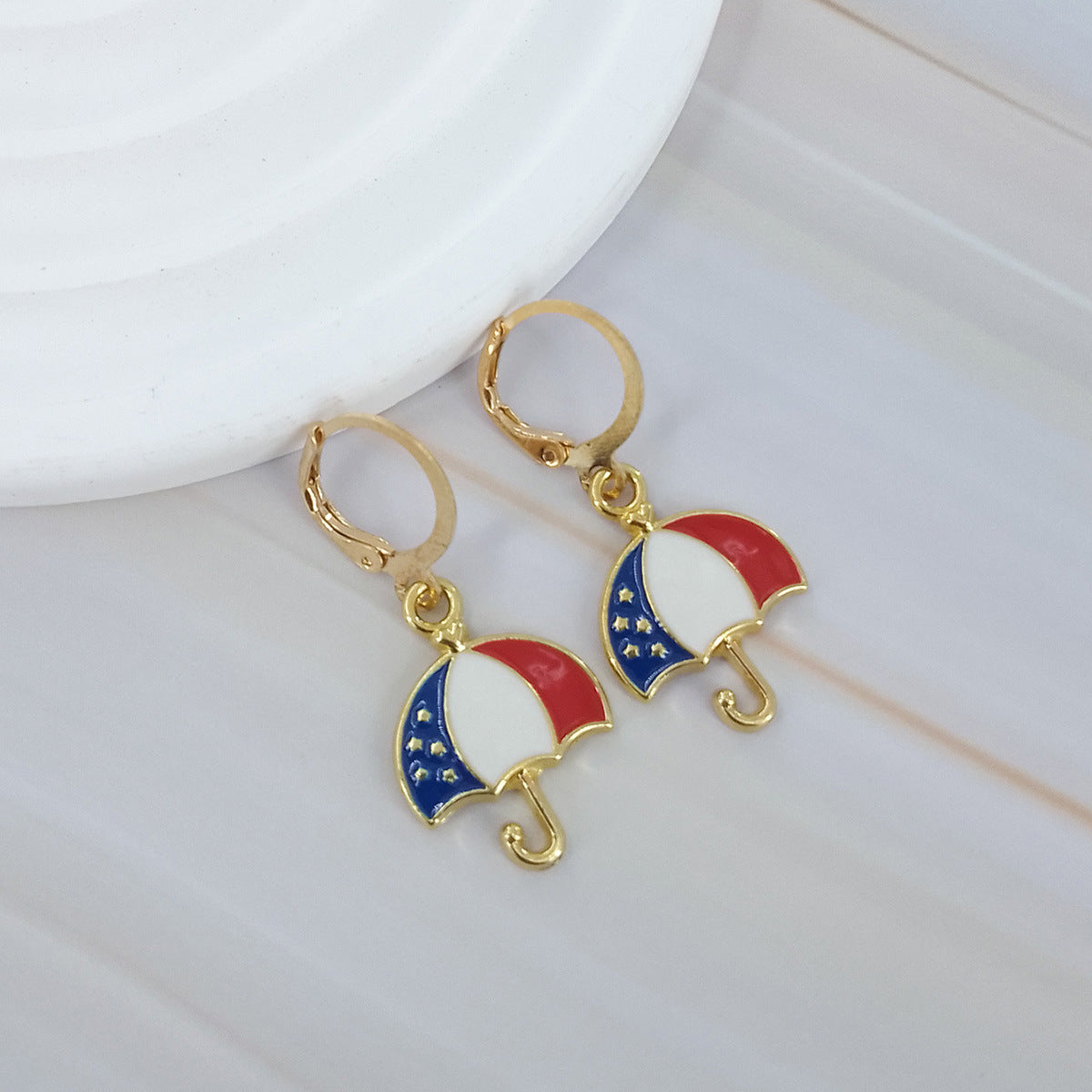 Wholesale Carnival Party Red, White and Blue Five-Pointed Star Earrings
