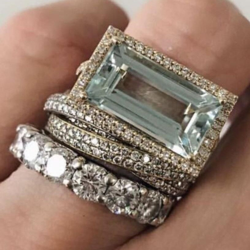 Wholesale luxury ring fashionable creative large rectangular ring set