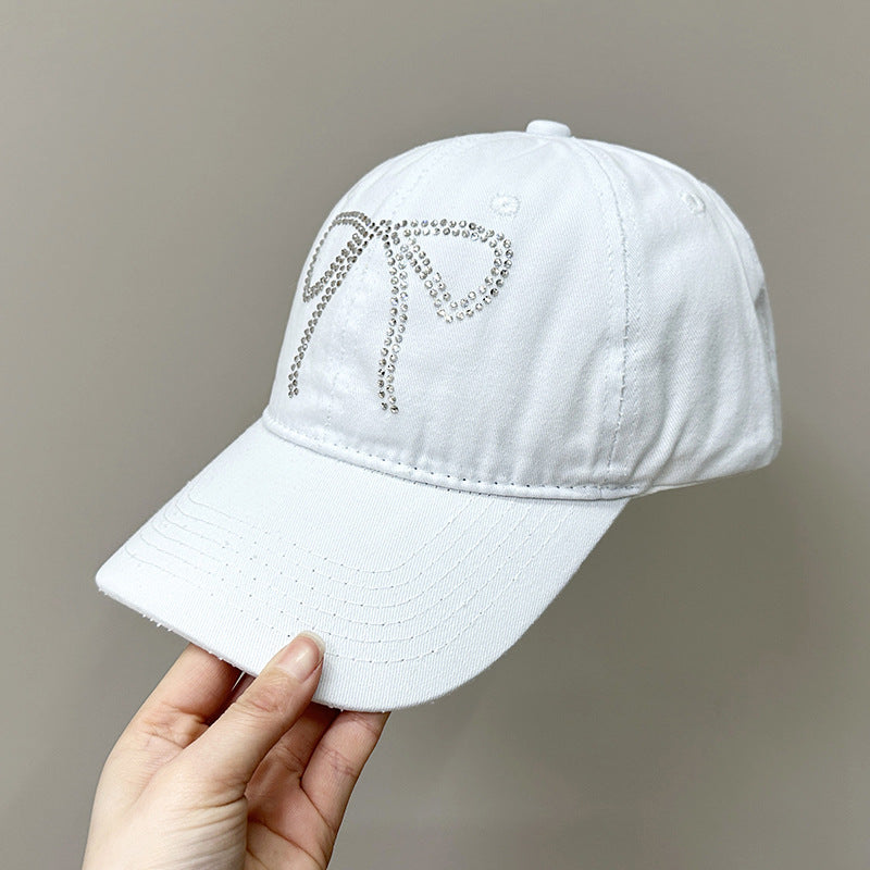 Wholesale Bow Rhinestone Soft Top Distressed Baseball Cap