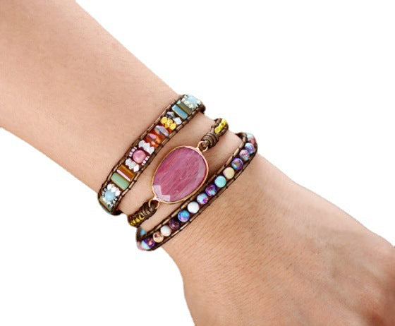 Wholesale Bohemian Natural Rhodolite Creative Multi-layer Bracelet