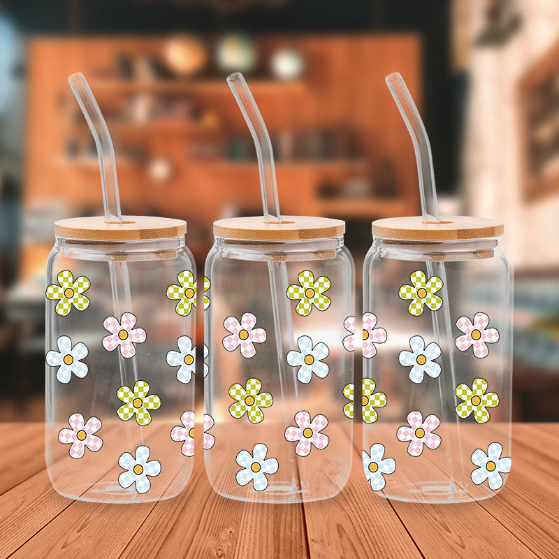 Wholesale colorful flowers 16oz Cup UV DTF Wraps