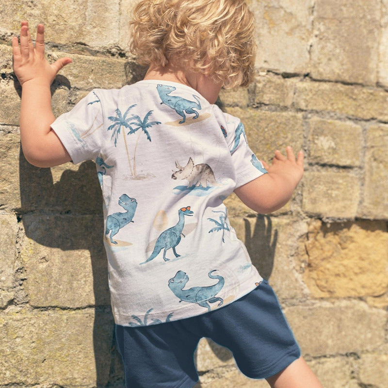 Wholesale European American Style Boys Summer Short Sleeve T Shirt Set Two Piece Outfit Chic Boutique Resale