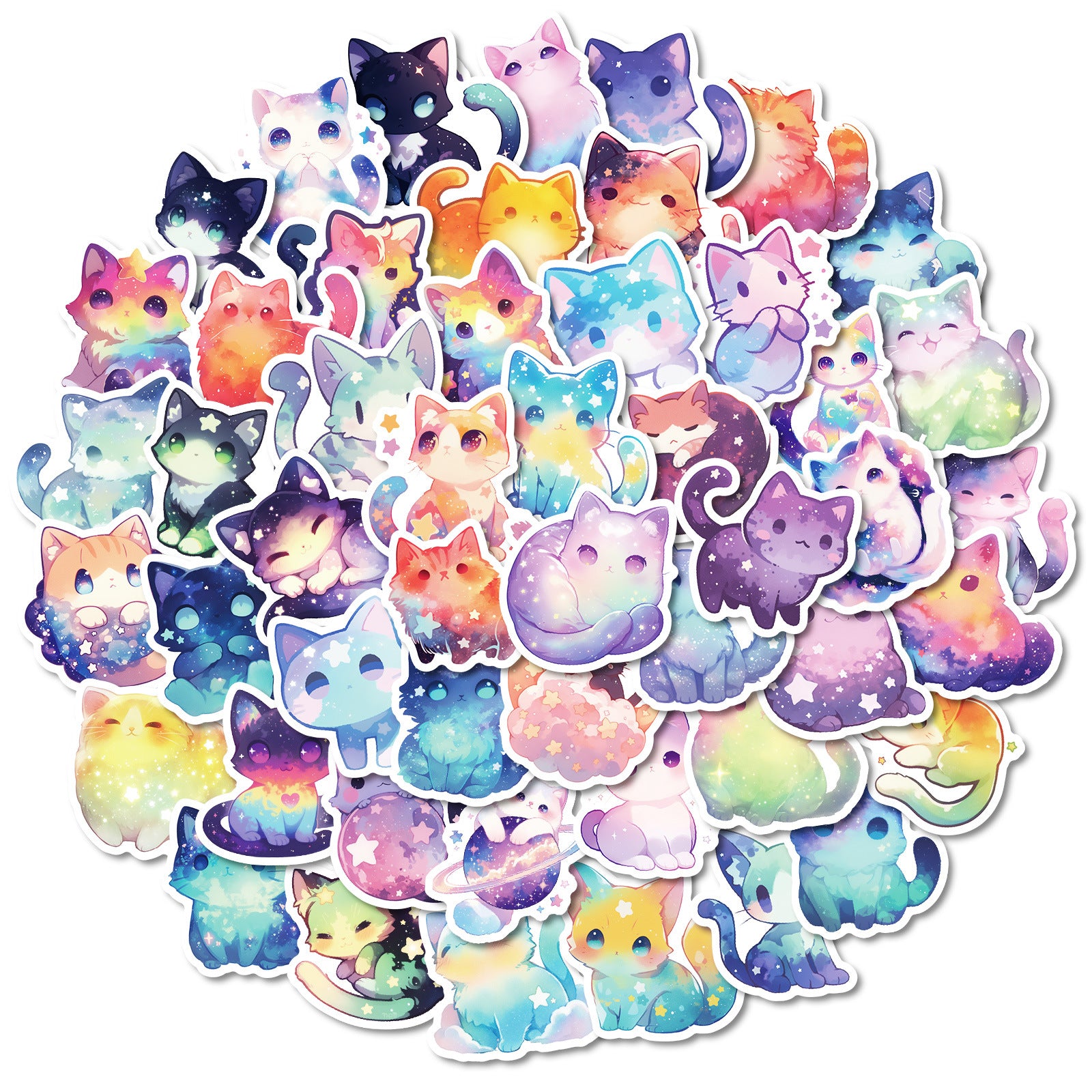 Wholesale 50 Cute Cartoon sy Starry Sky Cat Creative Stickers