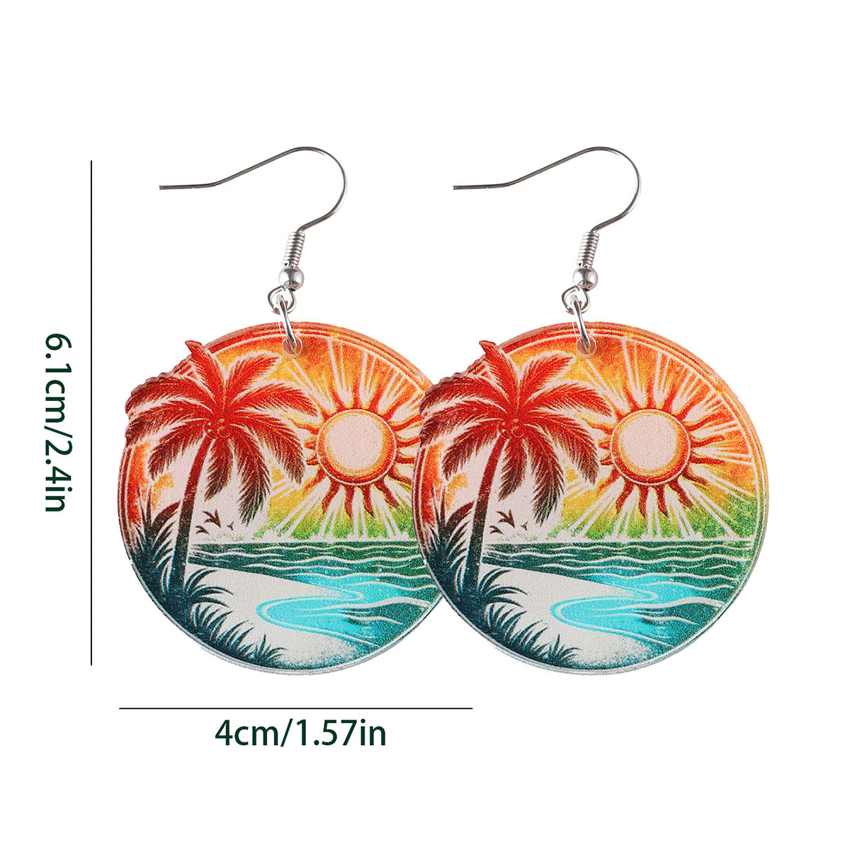 Wholesale New Holiday Style Colorful Tropical Palm Tree Coconut Tree Sun Acrylic Pendant Earrings Beach Earrings