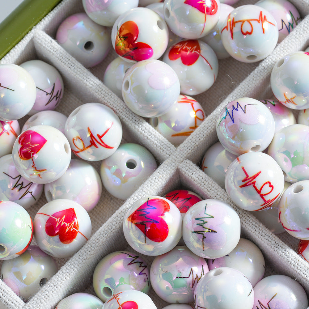 Wholesale 10pcs Valentine' s Day Love ECG Acrylic Beads