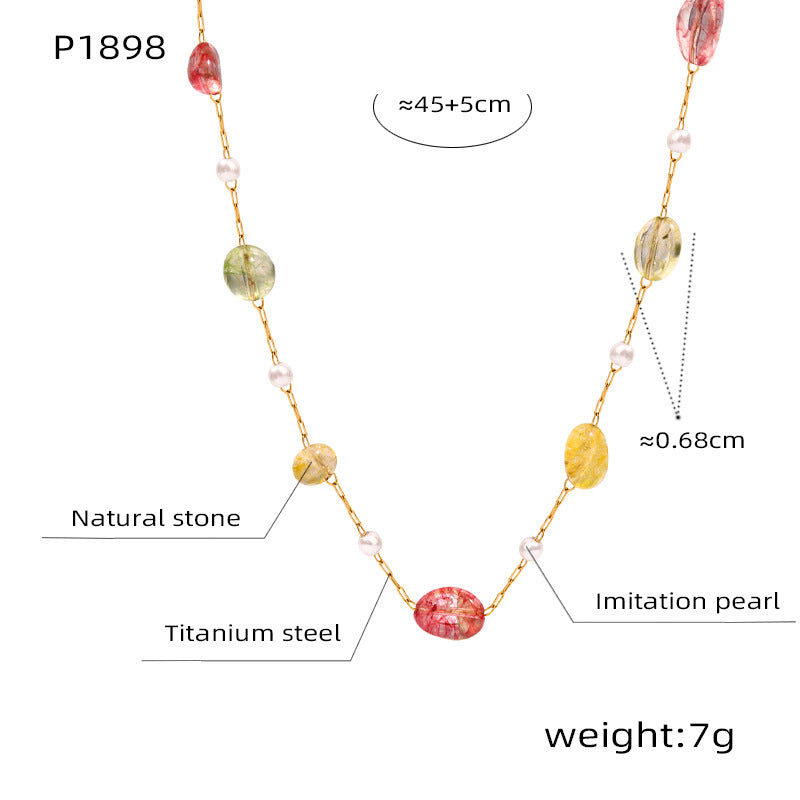 Wholesale Multi-color Natural Stone Beaded Design Titanium Steel Necklace