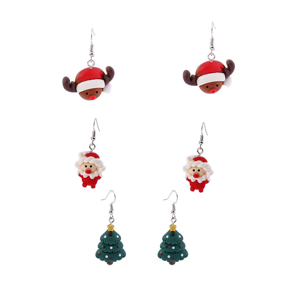 Wholesale Resin Christmas Santa Elk Earrings