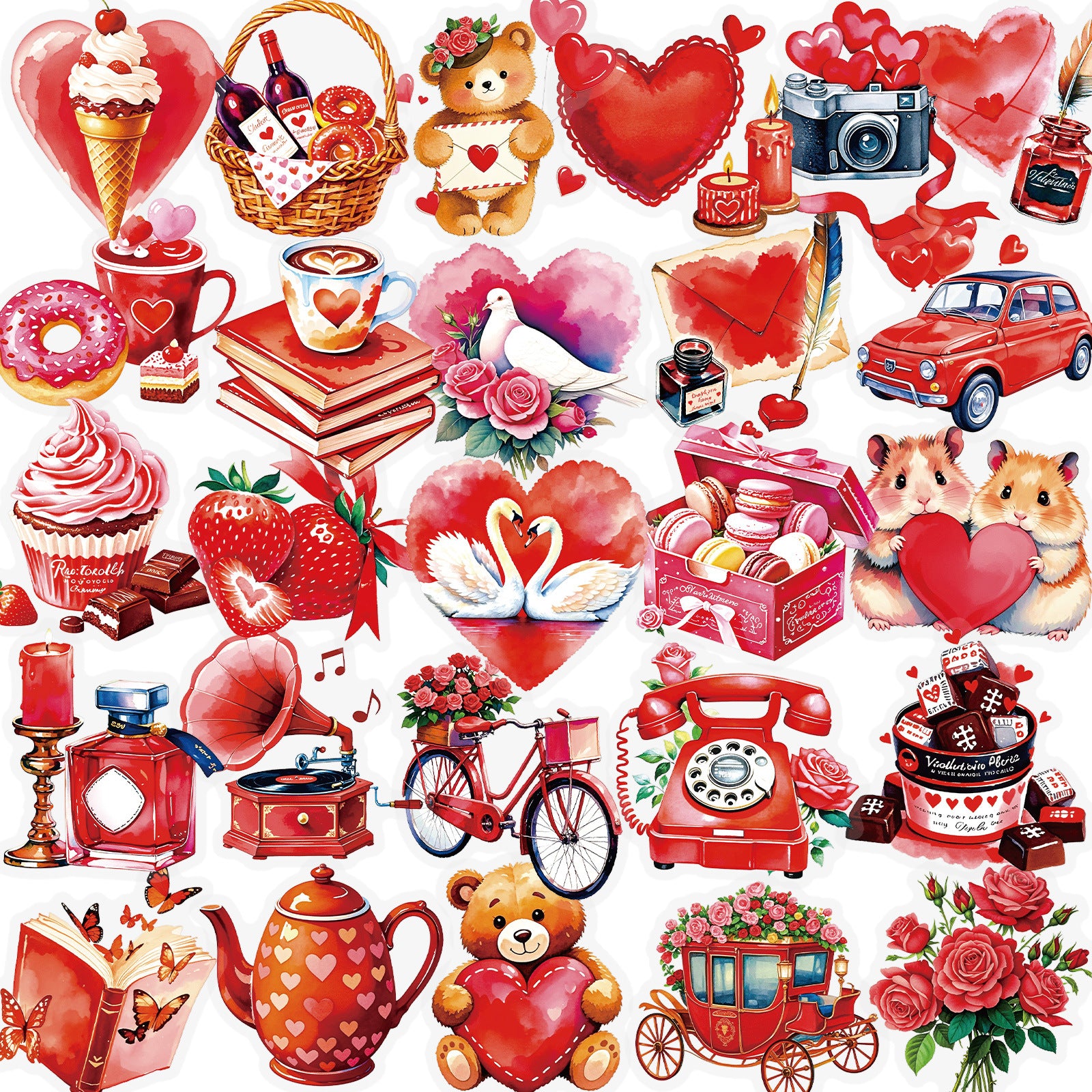 Wholesale 56pcs Red Cartoon Romantic Valentine' s Day Stickers