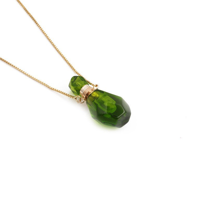 Wholesale Semi precious Green Aventurine Crystal Flame Shaped Perfume Bottle Pendant Necklace