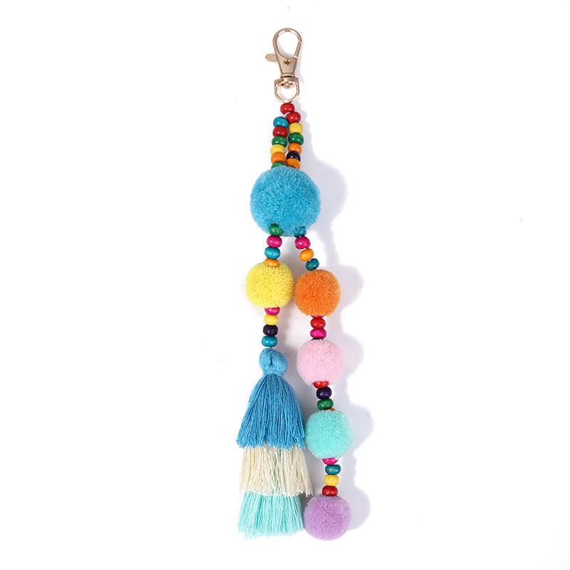 Wholesale Colorful Fur Ball Tassel Alloy Keychain
