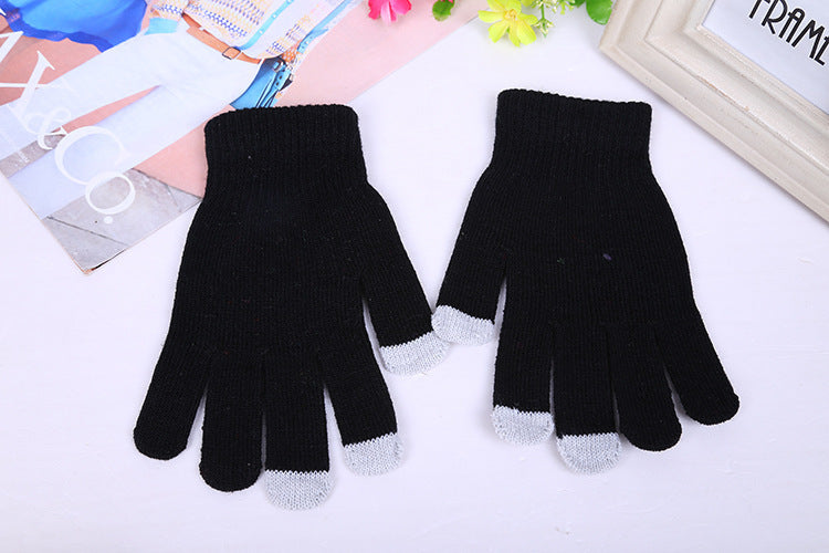 Wholesale 2pcs Autumn and Winter Touch Screen Warm Solid Color Acrylic Gloves
