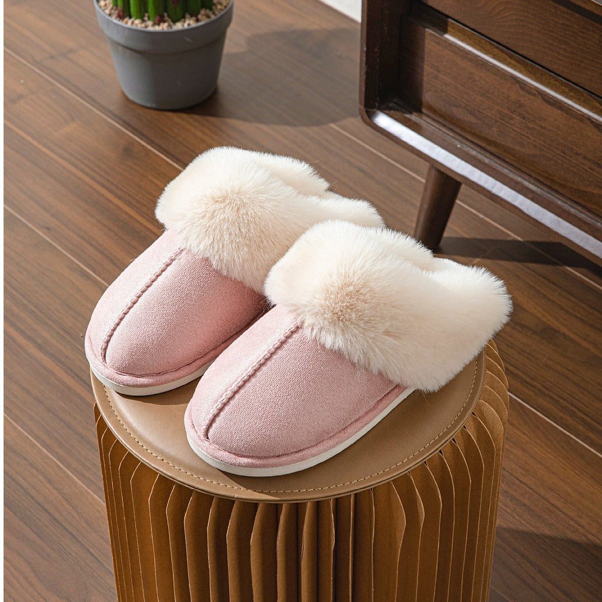 Wholesale Solid Color Imitation Deer Skin Anti Slip Memory Sponge Neutral Autumn and Winter Home Slippers