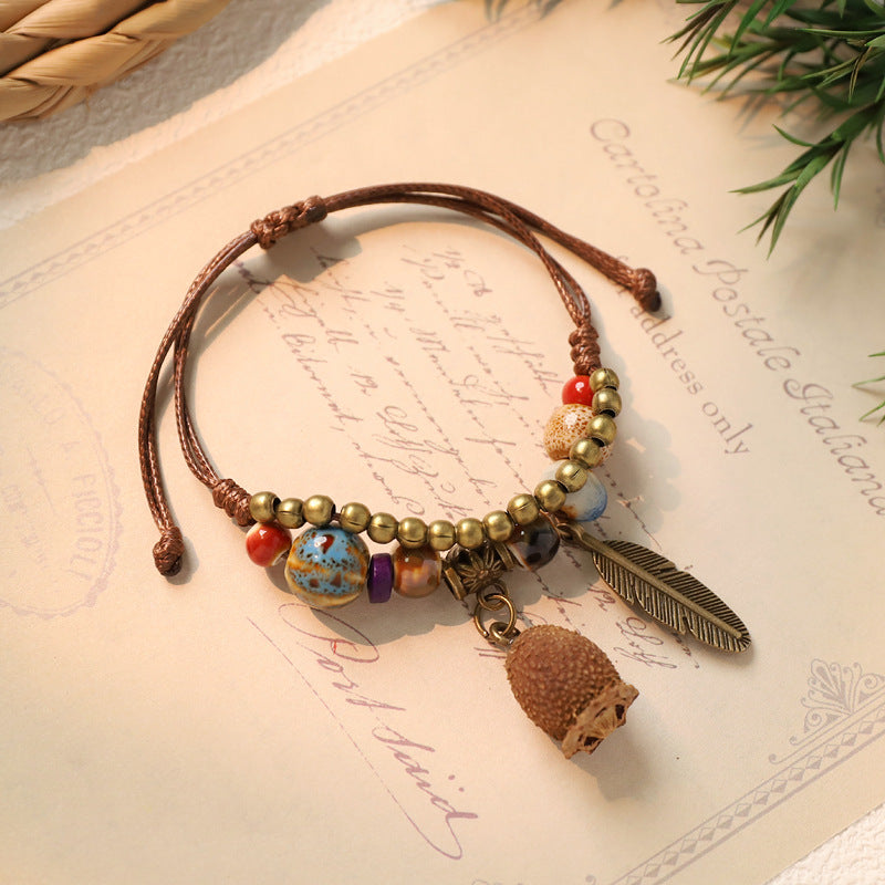Wholesale Weaving ceramic plant acorn fruit bracelet