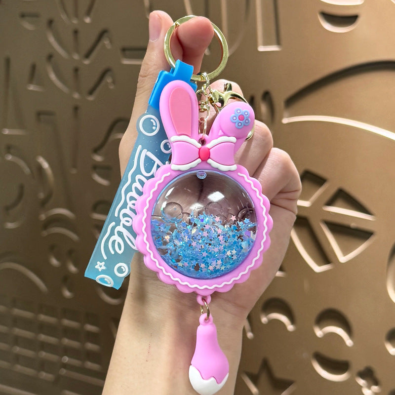 Wholesale Acrylic Liquid Sand Bunny Ear Keychain