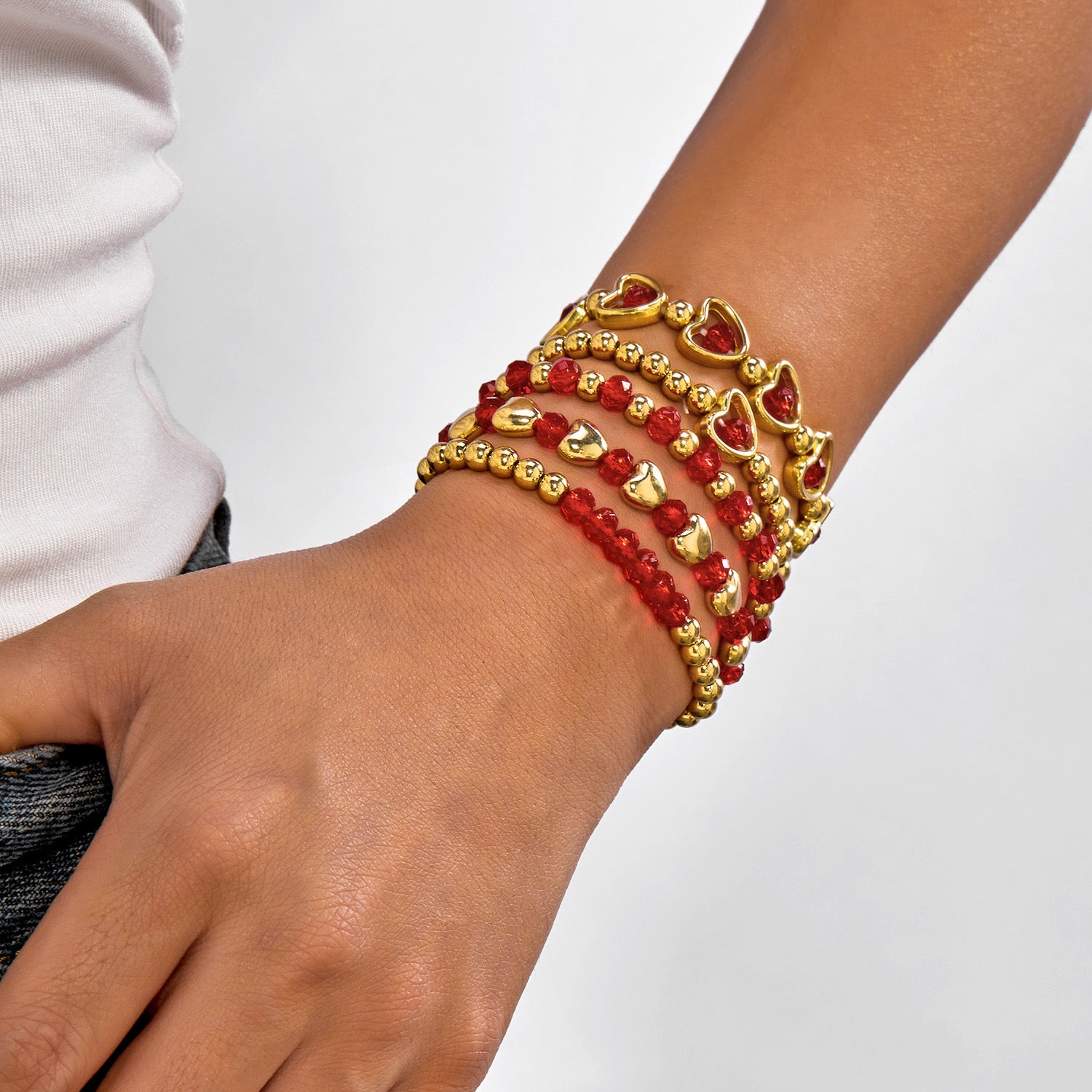 Wholesale  Valentine' s Day Creative Red Heart Crystal Bracelet Set