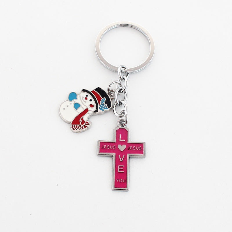 Wholesale Christmas Rainbow Cross Zinc Alloy Keychain