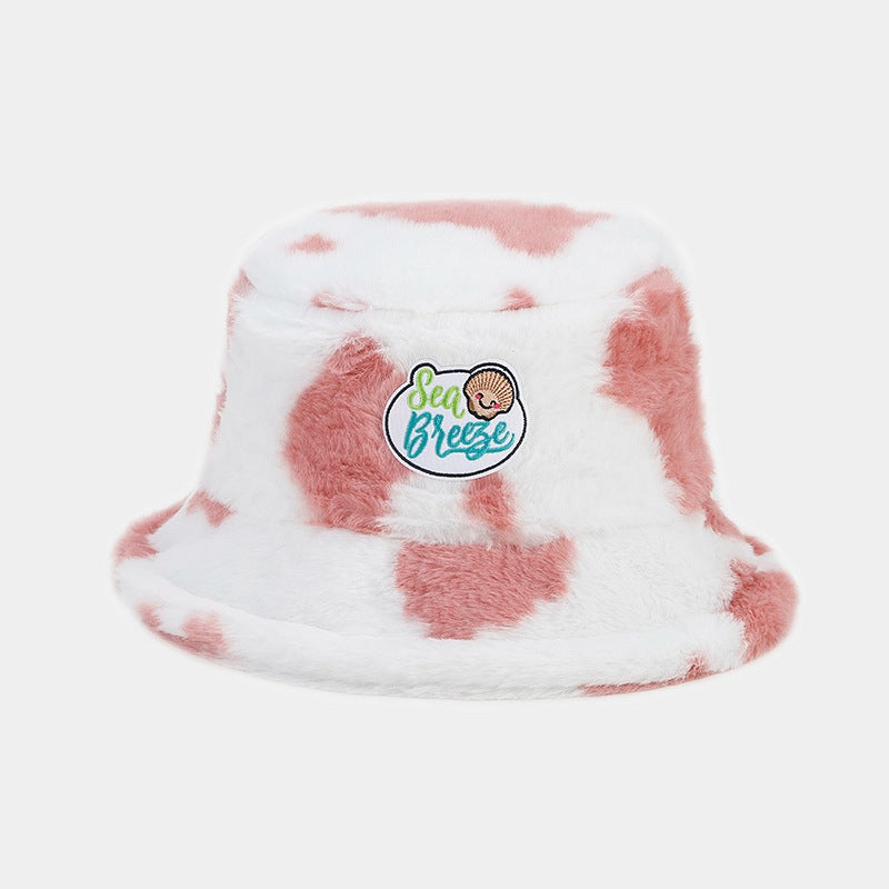 Wholesale Cow Pattern Patch Fisherman Hat Plush Hat