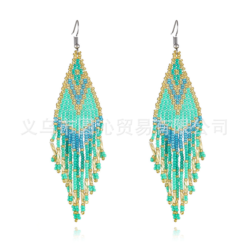 Wholesale Bohemian rice bead earrings  long tassel earrings