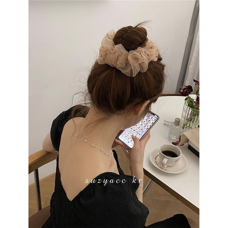 Wholesale Mesh Heart Flocked Scrunchie Hair Tie for Bun Hairstyles