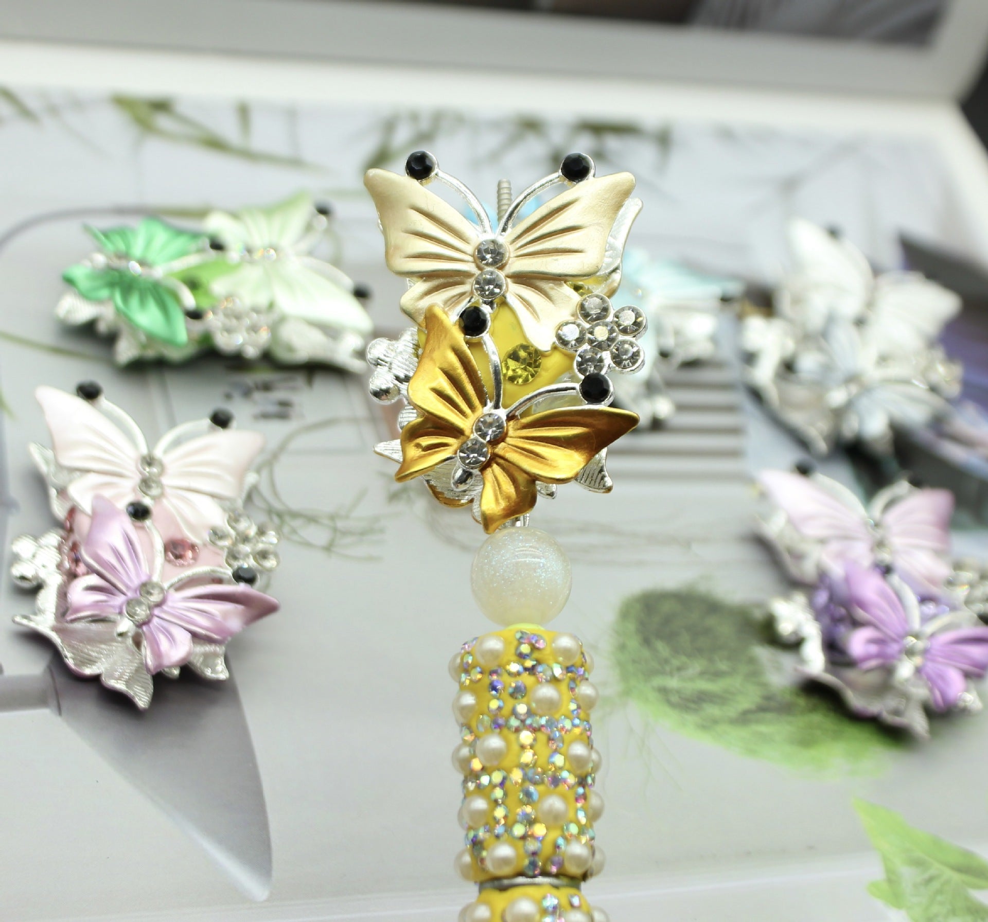 Wholesale Multicolor Double-Sided Rhinestone Butterfly Straight Hole Bead