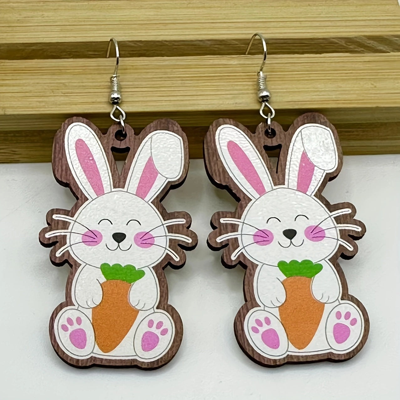 Wholesale Easter Flower Basket Rabbit Printed Easter Egg Earrings