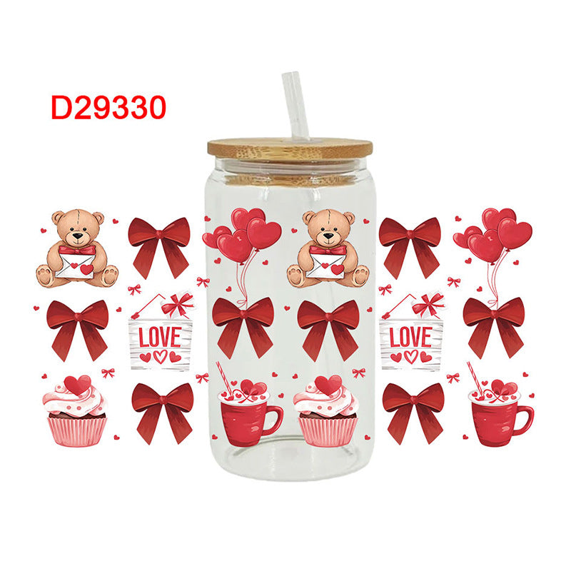 Wholesale Love Skeleton Cartoon Bear Valentine's Day 16oz Cup UV DTF Wraps