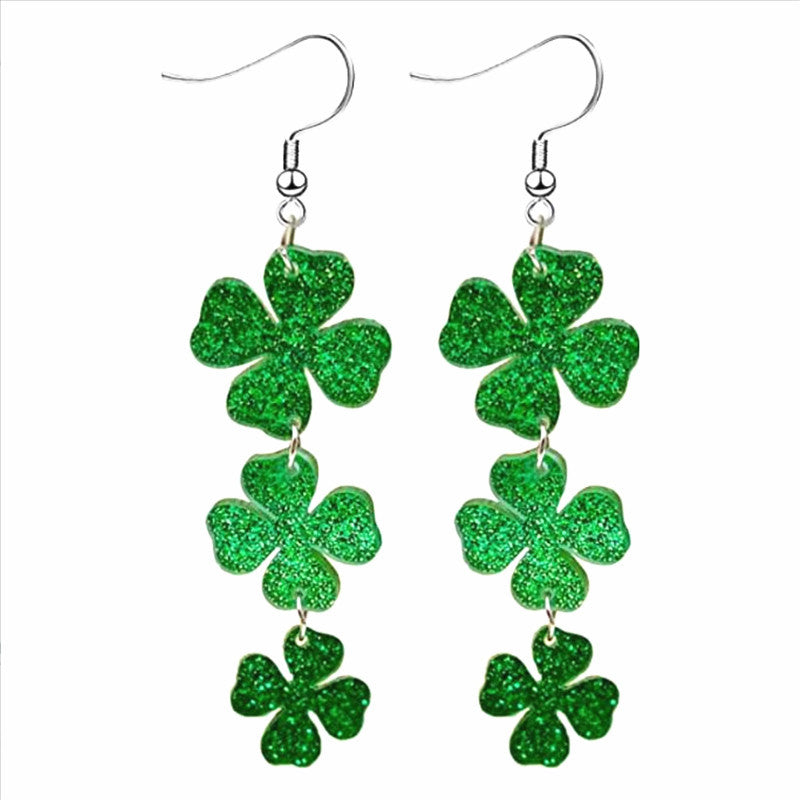 Wholesale St Patrick's Day earrings Carnival personalized all-match Green acrylic glitter Clover lucky grass earrings