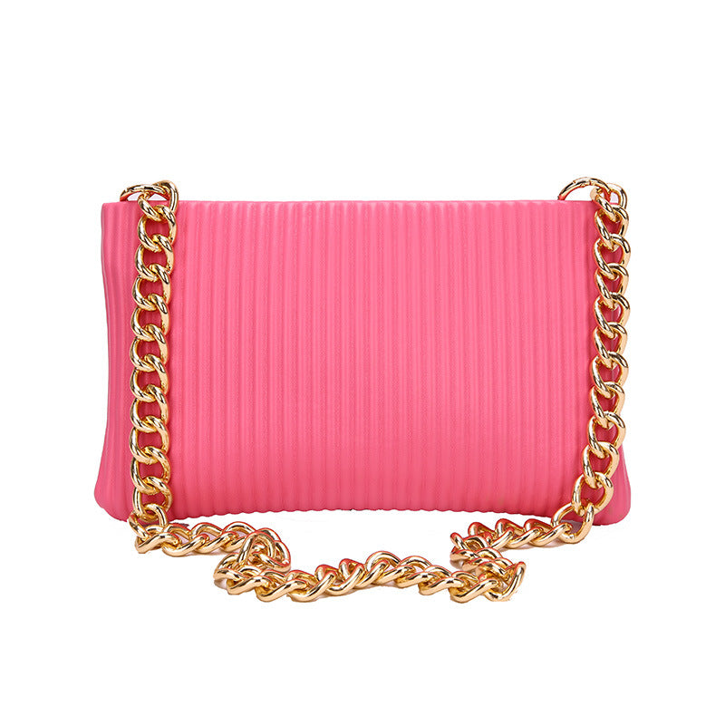Wholesale PU Simple Soft Leather Bag Casual Pleated Chain Bag Crossbody Bag